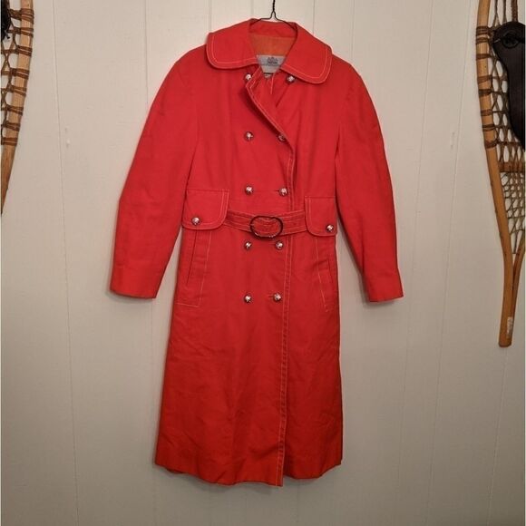 Vintage AQUASCUTUM London Red Ladies Trench/Rain Coat UK 16 US 12 - Picture 1 of 5